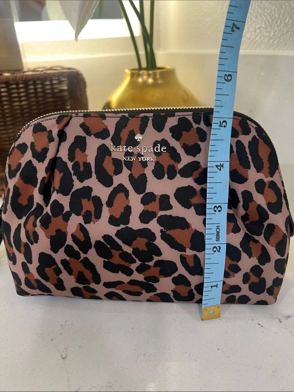 kate spade Leopard-Print Cosmetic Pouch — Pink & Brown